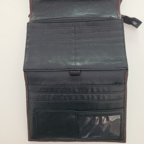BRIGHTON Black & Brown Embossed Patchwork Leather Organizer Purse Foldout Wallet - Picture 7 of 13